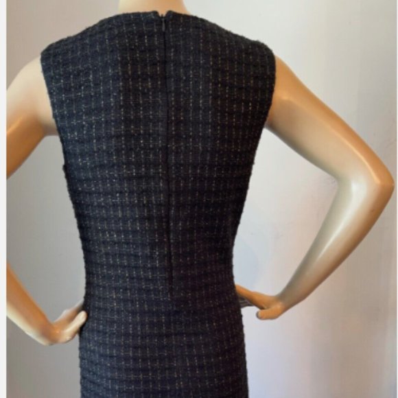 ST JOHN METALLIC EYELASH KNIT TWEED BLACK GOLD SHIMMER DRESS sz 10 - Picture 8 of 9